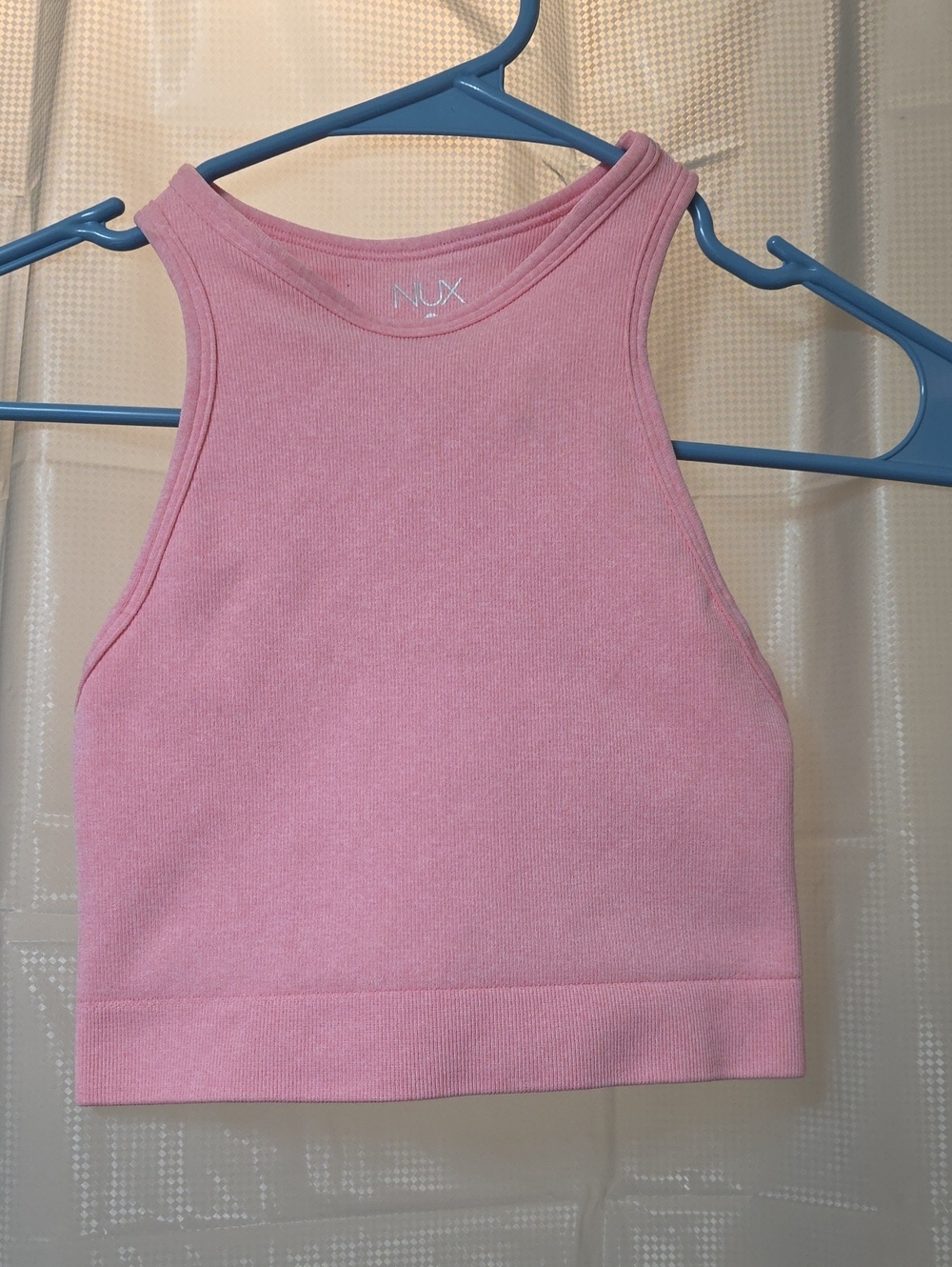 NUX Soft Pink Ribbed High-Neck Crop Tank